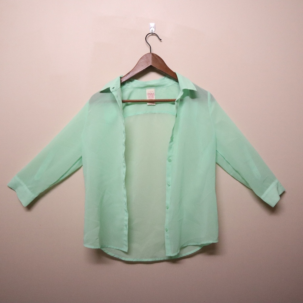 Sheer Mint Green Button Down Top